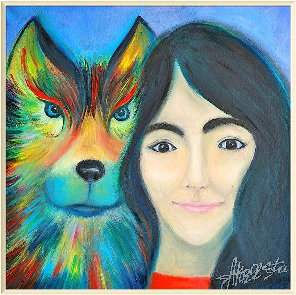 Portrait. The girl and the wolf. Painting to order. Portrait to order