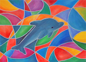 Dolphin jumps out of a bright background.
